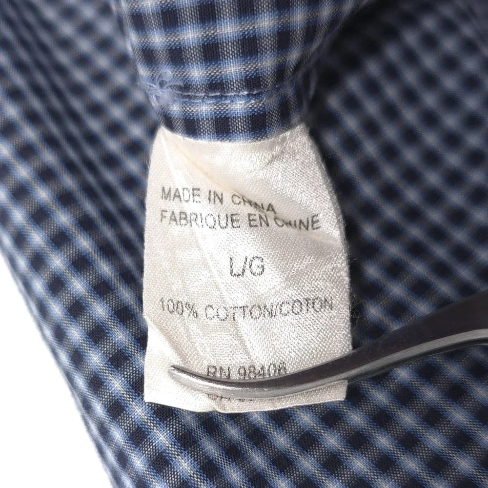 THEORY Men's Blue Micro Check‎ Dress Shirt Cotton Zack PS-Hilton Head LARGE